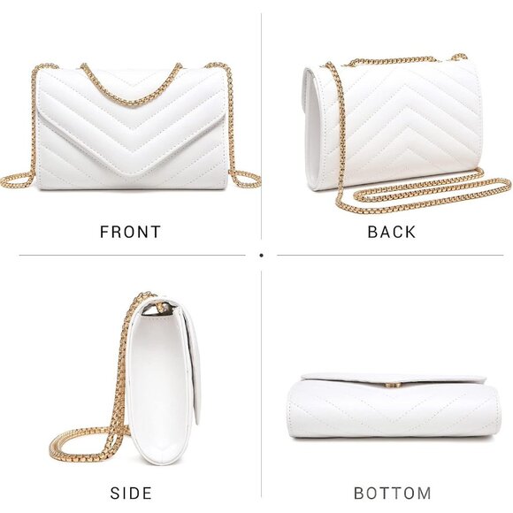 ⚡ Women's White Stylish Evening Clutch Chain Shoulder Strap Crossbody Bag - Picture 2 of 6